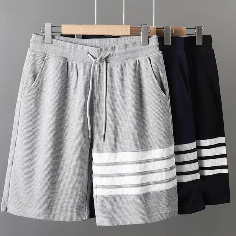 Four bar shorts men's summer new style waffle style trendy men's sports and leisure five quarter pants men's cross-border foreig