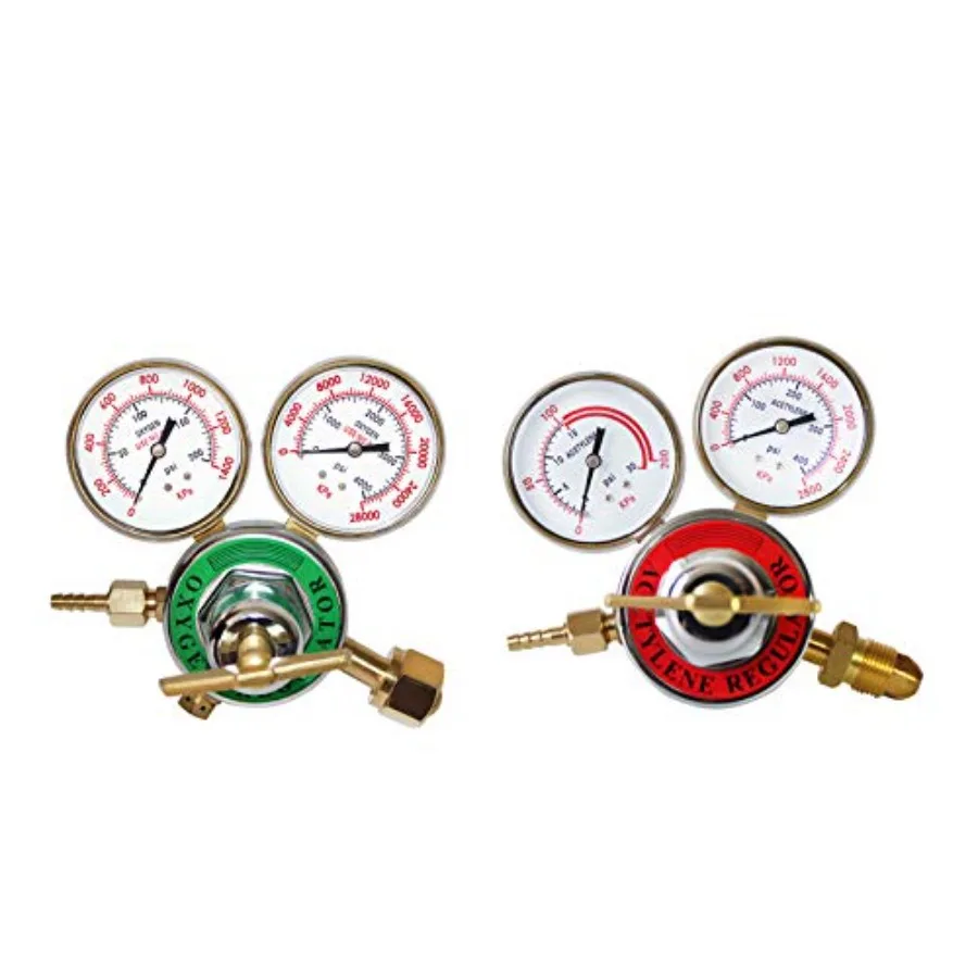 

Dual Welding Gas Gauges Oxygen CGA-540 and Acetylene (CGA-510) Regulators Combo (2 PCS) Gauges Gas Welder Regulator