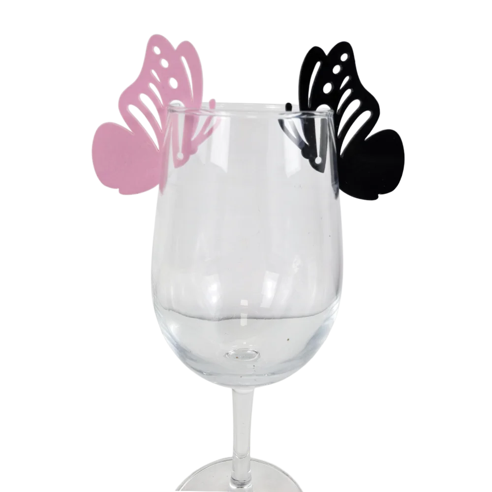 10 قطع من علامات المشروبات على شكل فراشة من الأكريليك، علامات مشروبات ذاتية الصنع لتزيين حفلات أعياد الميلاد وحفلات الزفاف وحفلات العزوبية #3