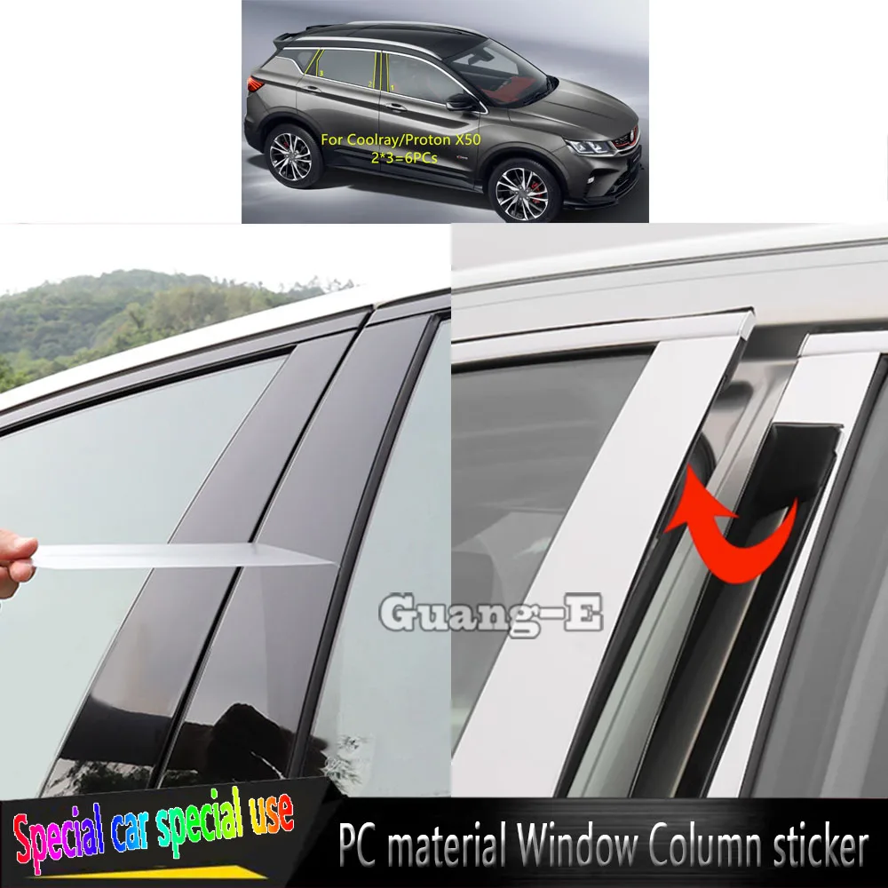 

For Geely Coolray/Proton X50 2019 2020-2024 Car TPU/Glossy Mirror Pillar Post Cover Door Trim Window Molding Sticker 6pcs