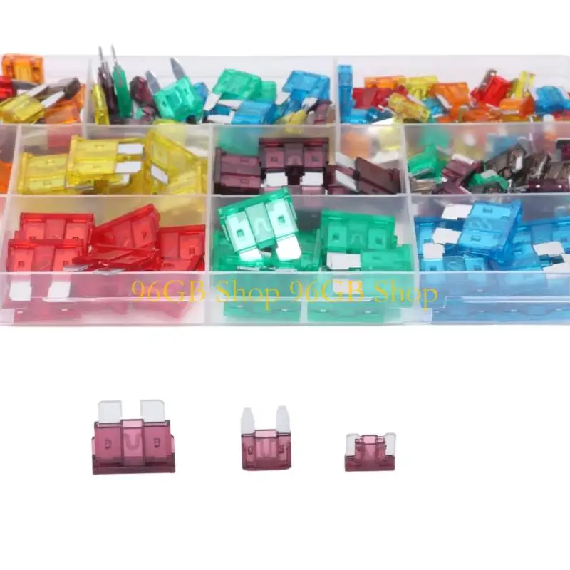 96GB Automotive Circuit Blade Fuses Assortment, 182-Piece Replacement Set with Clear Divided Case, Printed Lid Guide, and Puller