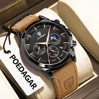 Reloj de pulsera POEDAGAR de lujo con estilo para hombre, cronógrafo resistente al agua, fecha luminosa, Reloj deportivo de cuarzo de cuero para hombre