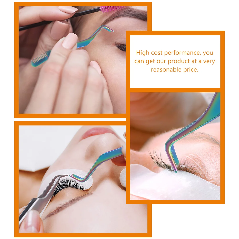 Pinça de cílios premium, 2 peças, aplicador de cílios de aço inoxidável para cílios postiços, fácil de usar, aplicação limpa, sem danos para