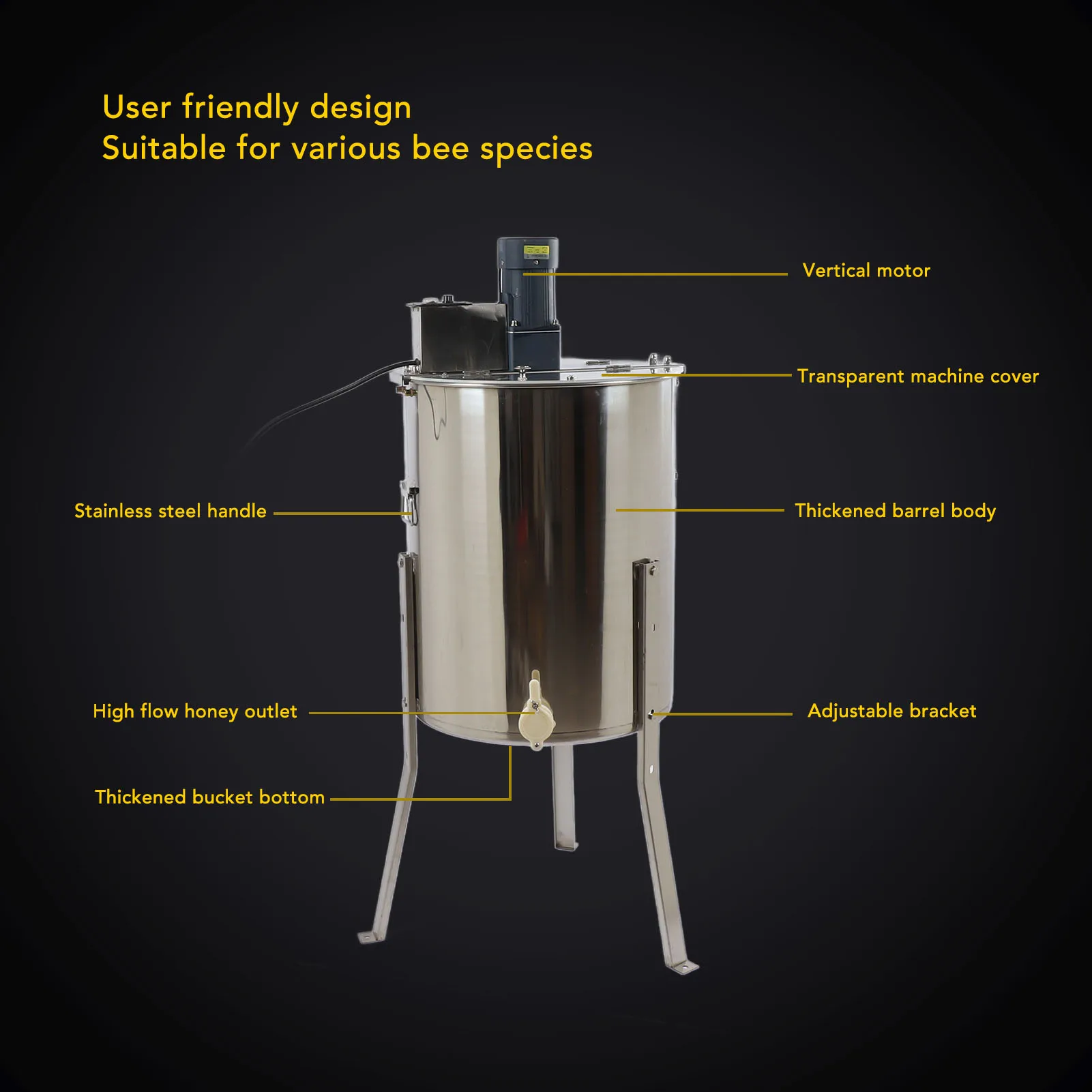 전기 꿀 추출기 스테인레스 스틸 조절 가능한 높이 꿀 원심 분리기 양봉 용품 꿀 원심 분리기 꿀 분리기