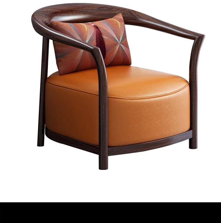 

New Chinese ebony wood leisure chair, simple circle chair, three-piece set of large living room, light luxury, all solid wood
