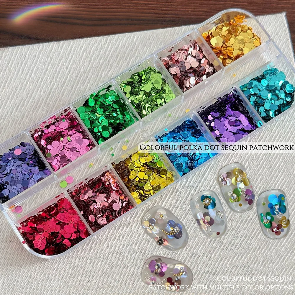 12Grids 3D Colorful Polka Dot Nail Glitter Sequins Mixed-Sizes Round Nails Flakes DIY Spliced Flower Shaped Manicure Decorations