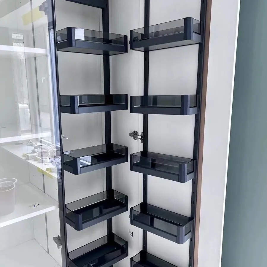 Factory Direct 2026 Open-door crystal diamond series glass high cabinet linkage basket, multi-layer large-capacity storage baske
