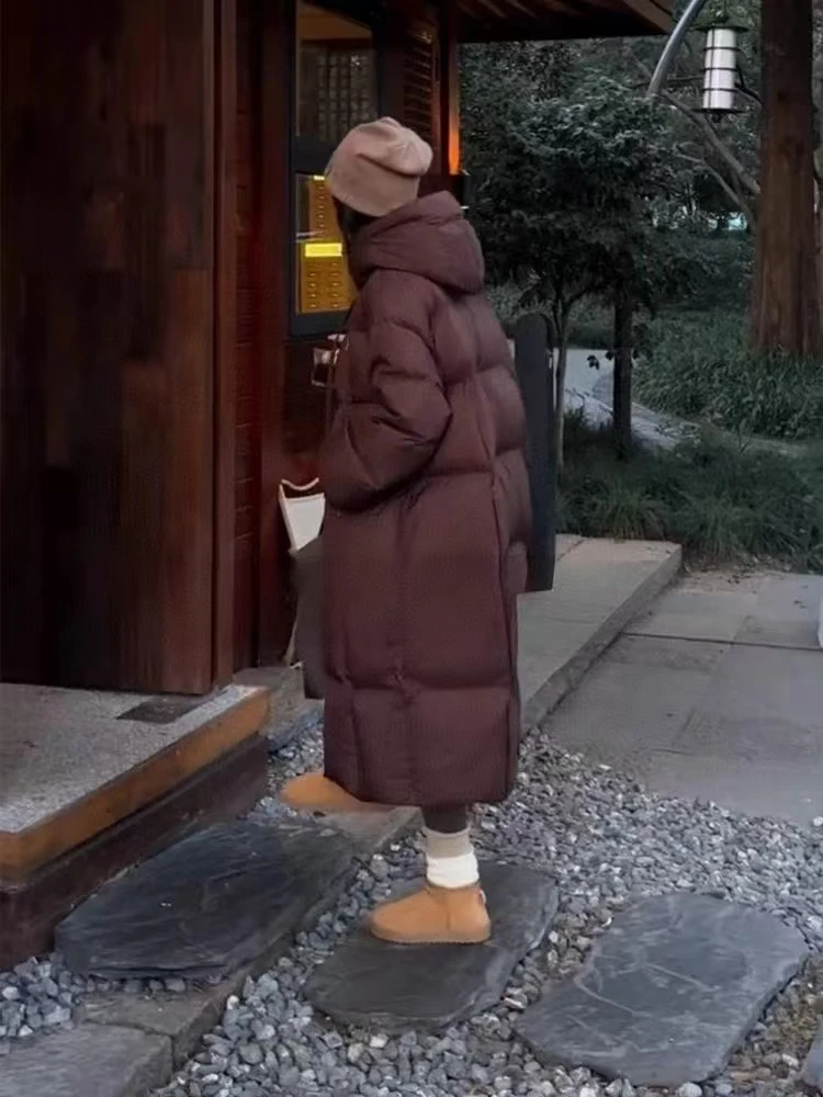Buitreraptor Women's Down Coats White Loose Hooded Long 90 White Duck Down Jacket Thick Warm Coats Parkas Autumn Winter Korean
