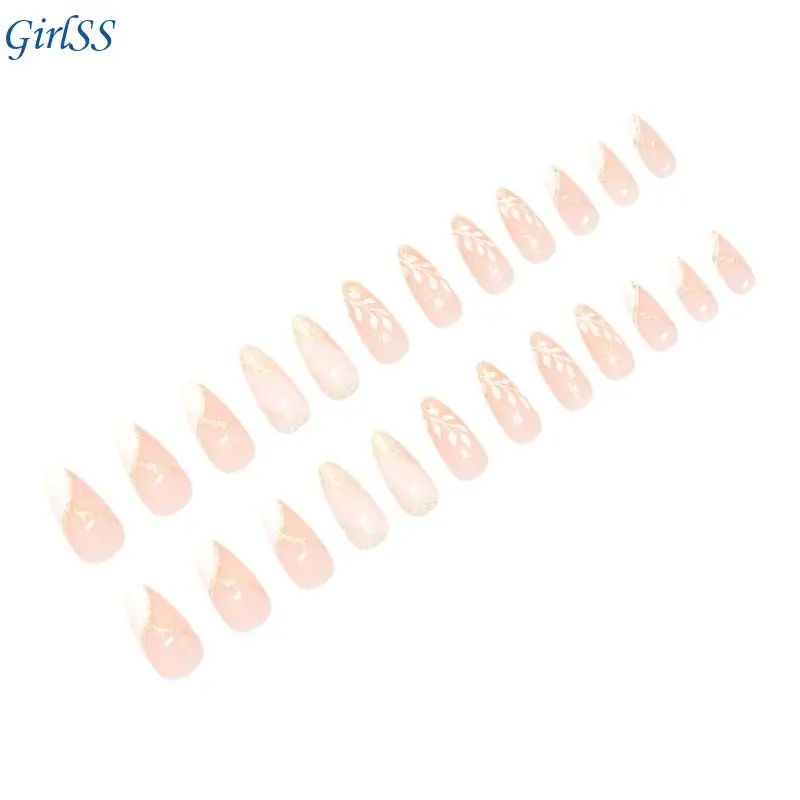 24 個グリッタープレス爪フレンチフェイクネイル接着剤人工爪 T4MB