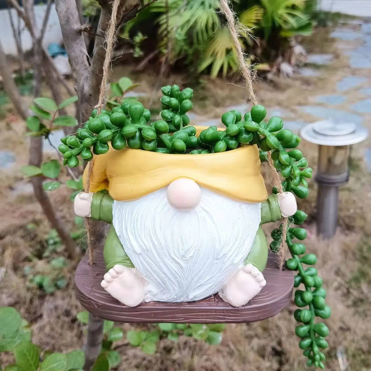 Dwarf Swing Hanging Planter- Resin Garden Ornament, Creative Outdoor Plant Pot