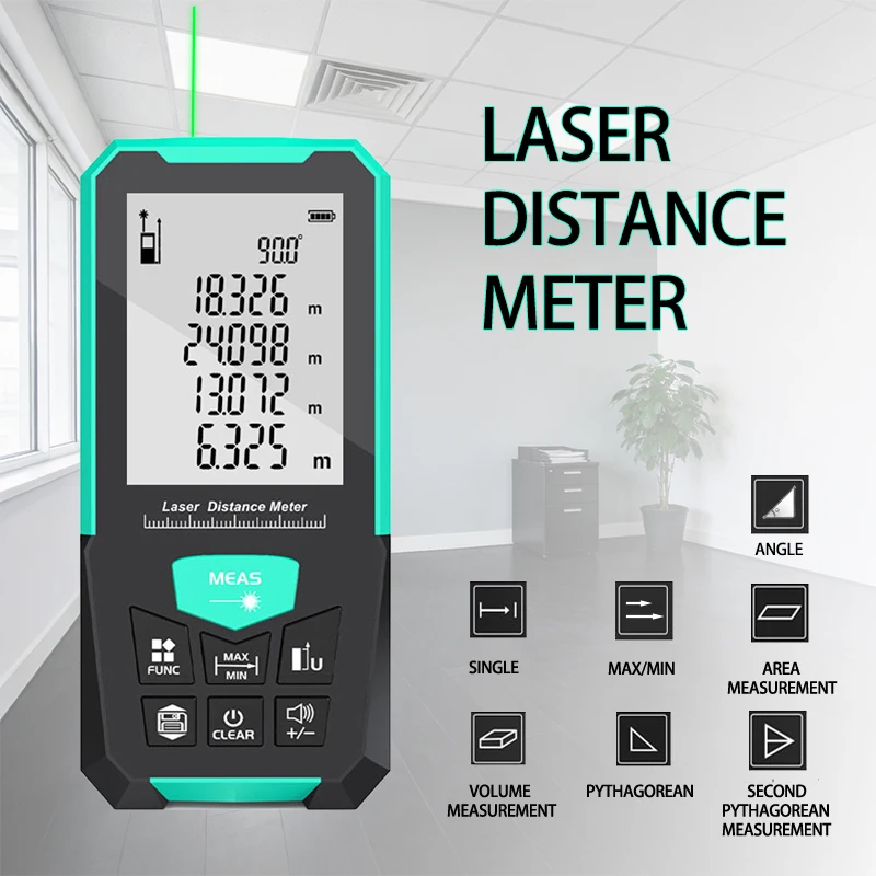 Green Laser Rangefinder, Multiple Measurement Modes, M/FT/IN Unit Switching, Battery Free, 5 Range Options
