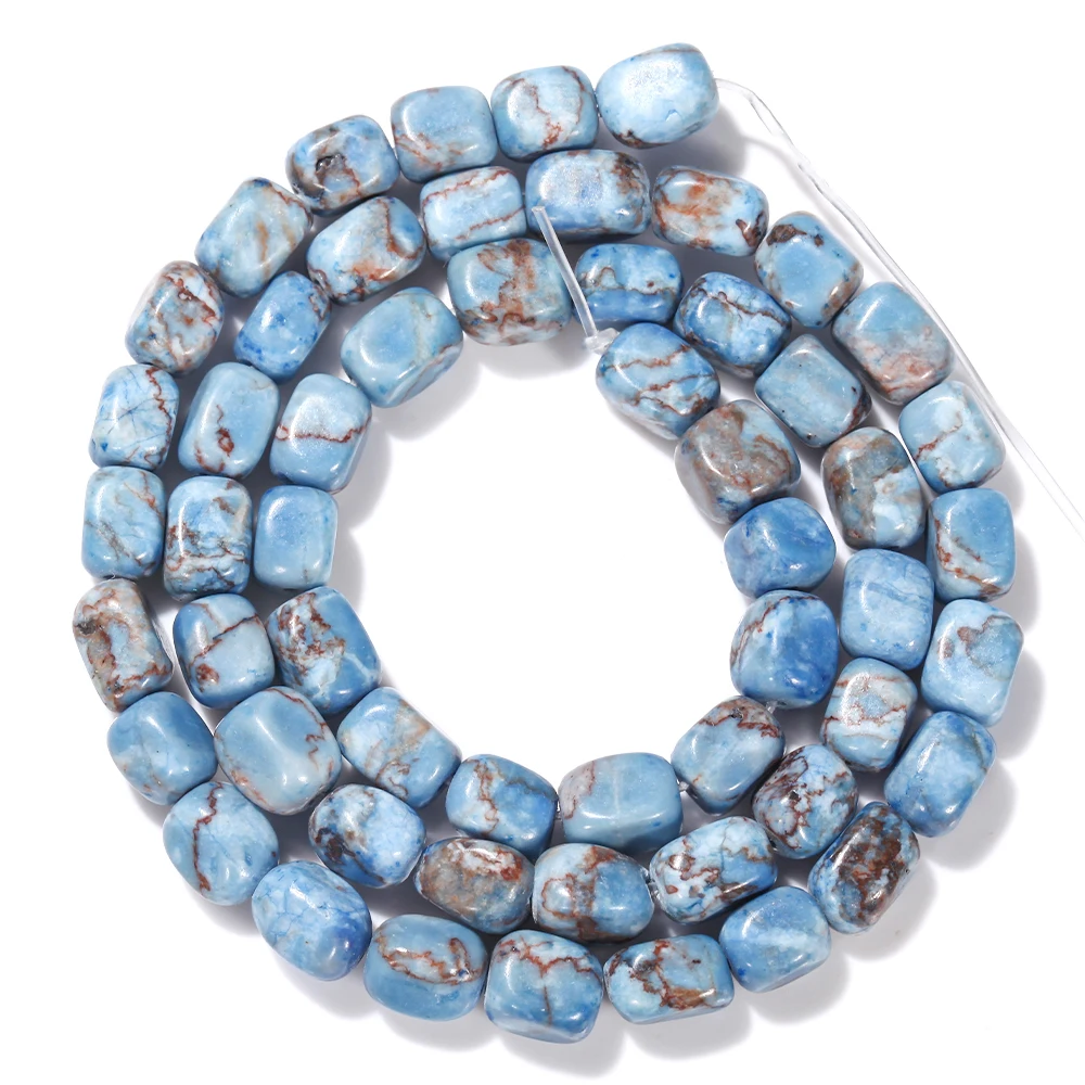Natursteinperlen, 6 x 8 mm, blauer Meeressediment, türkisfarbener Jaspis, quadratische Perlen für Schmuckherstellung, DIY-Armband, Halskette, 38,1 cm – Detail 8