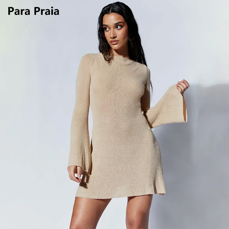 

Women's Spring Autumn Knitted Maxi Dress Elegant Long Sleeve Casual O-neck Holiday Beach Dresses Backless Party Night Club