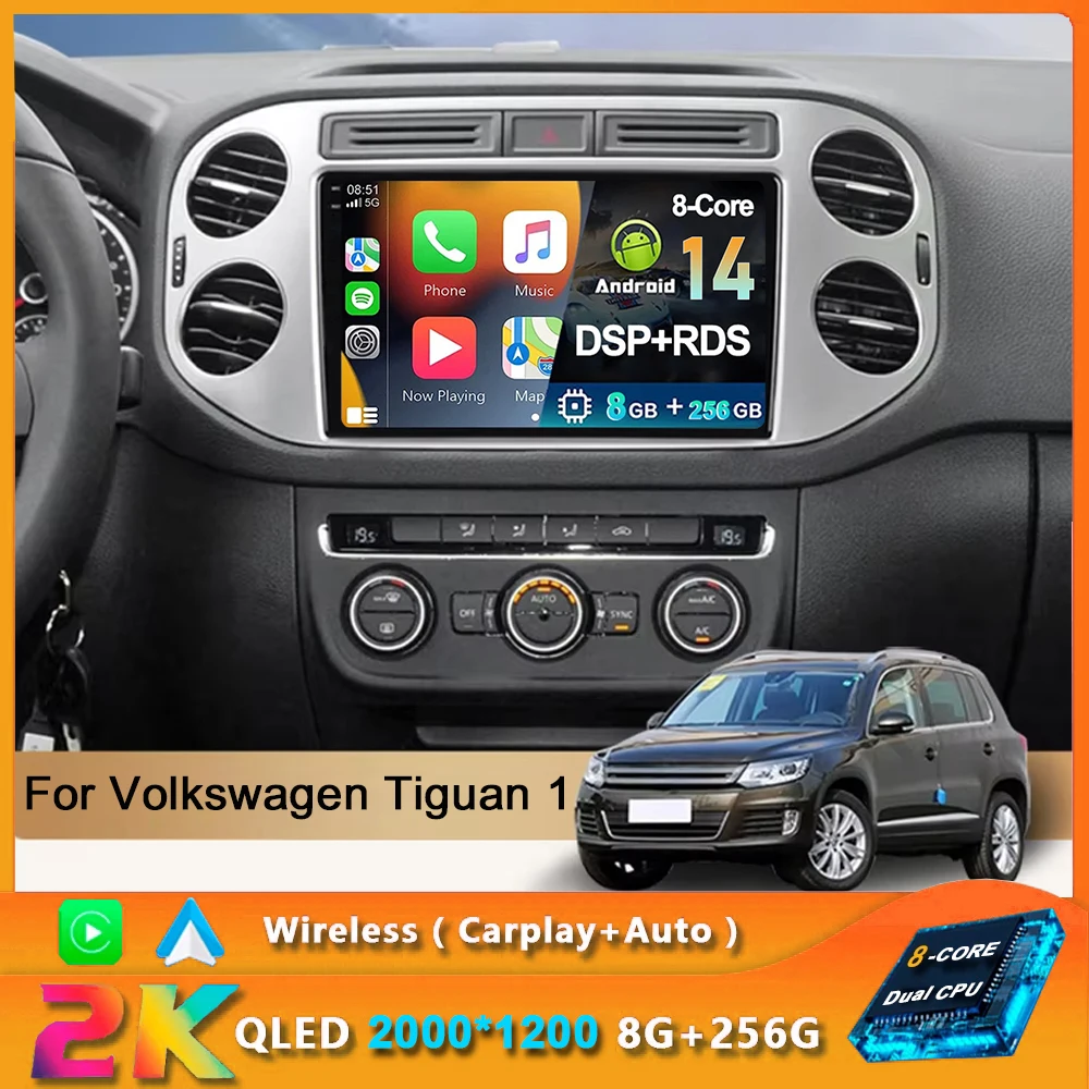 

For VW Volkswagen Tiguan 1 NF 2006 -2016 2 Din Android 14 Car Radio Multimedia Video Player Stereo Carplay Auto 4G Head Unit GPS