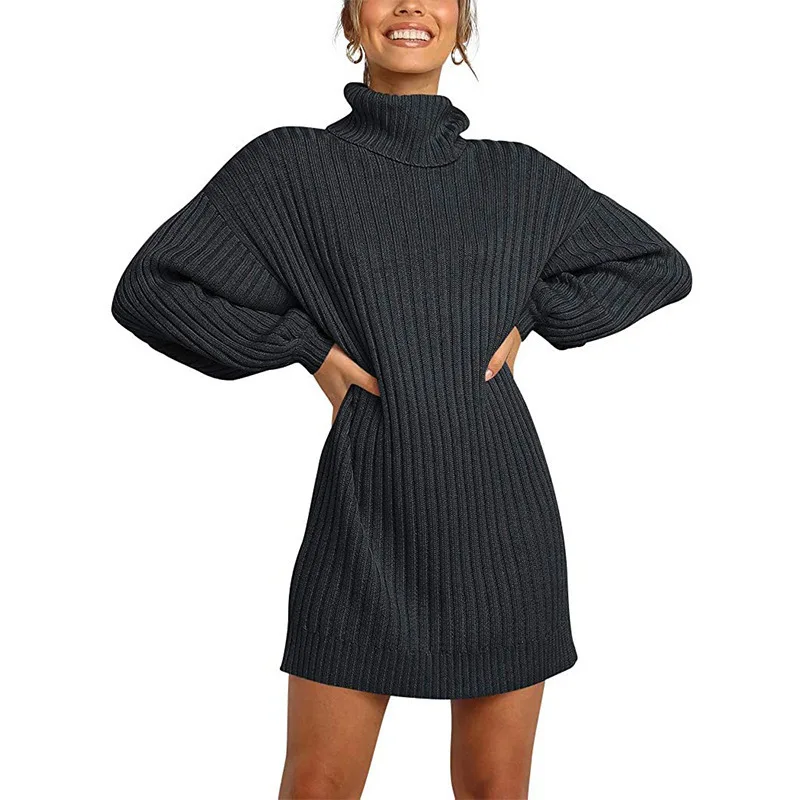 

2022 Pullovers Autumn/Winter New Women's High Neck Medium Length Sweater Knitted Dress