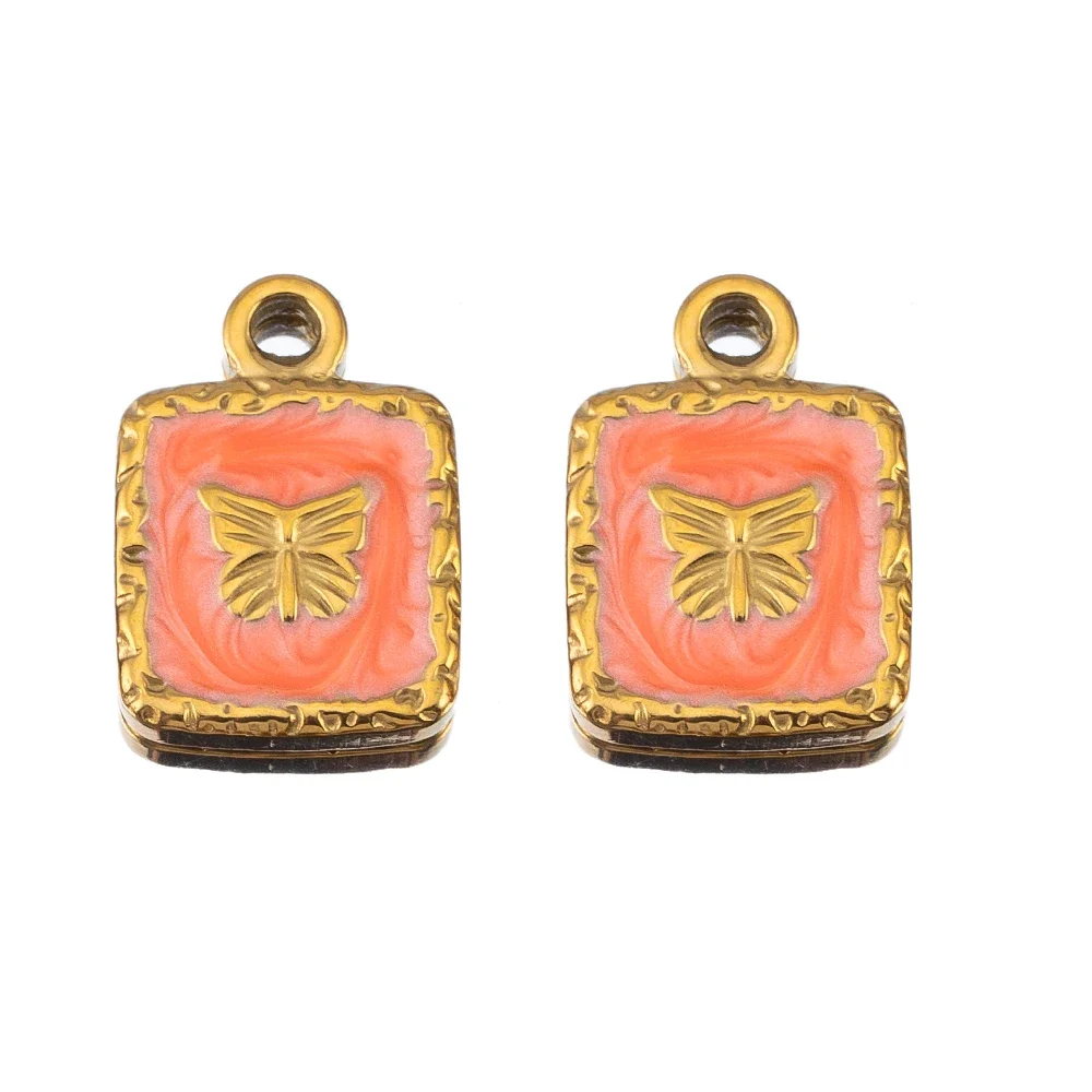 Pendentifs papillon en acier inoxydable et émail, couleur Orange, breloques en forme de poisson pour la fabrication de bijoux, accessoires de collier, vente en gros, 2 pièces