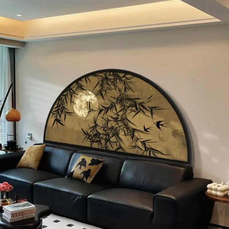 

Chinese Antique Ink Bamboo Living Room Decorative Painting Bamboo Sofa Background Wall Hanging Painting French Retro Bedroom Bedside Wall Lamp Painting