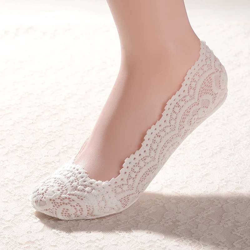 Socks Women's Ankle Short No-Show Lace White Set Summer Cotton Silicone In Lot Invisible Low Cut Boat Socks