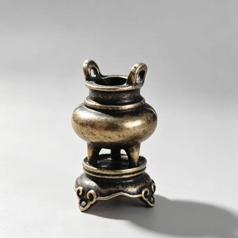 Retro Brass Mini Tripod Incense Burner Holder Vintage Small Treasure Decorative Desktop Ornament For Home Office Tea Room