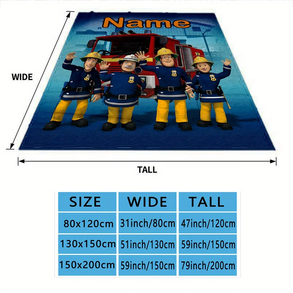 1 بطانية شاحنة إطفاء سام مخصصة لرجال الإطفاء مع بطانية غطاء من الفلانيل الناعم تحمل اسمًا مخصصًا، مناسبة للأولاد