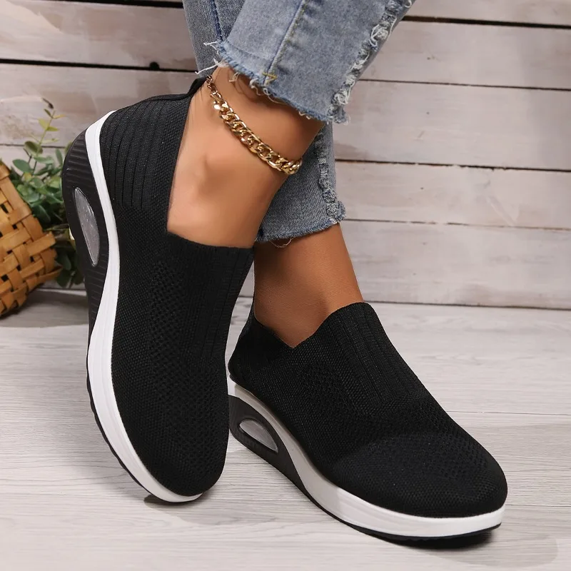 2024 New Flats Shoes Womens Summer Autumn New Large Women's Knitted Thick Sole Comfortable Breathable Casual Sports Shoes