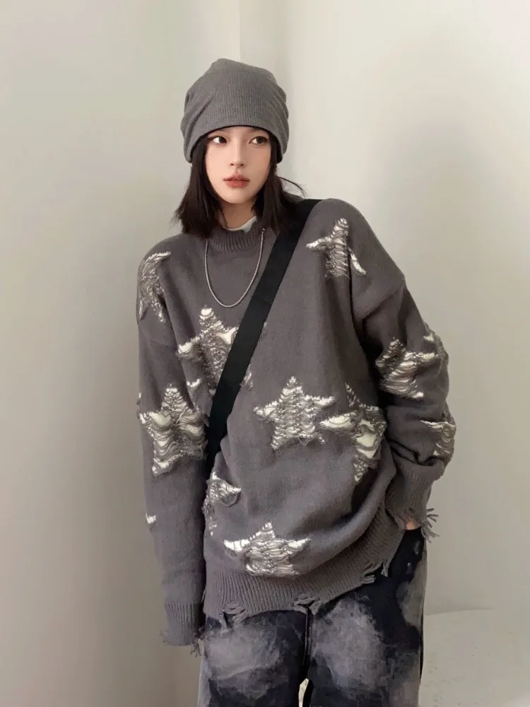 ADAgirl Star Hollow Out Sweater Women Autumn Winter Oversized Streetwear Harajuku Pullover Punk Grunge Goth Hip Hop Tops Clothes