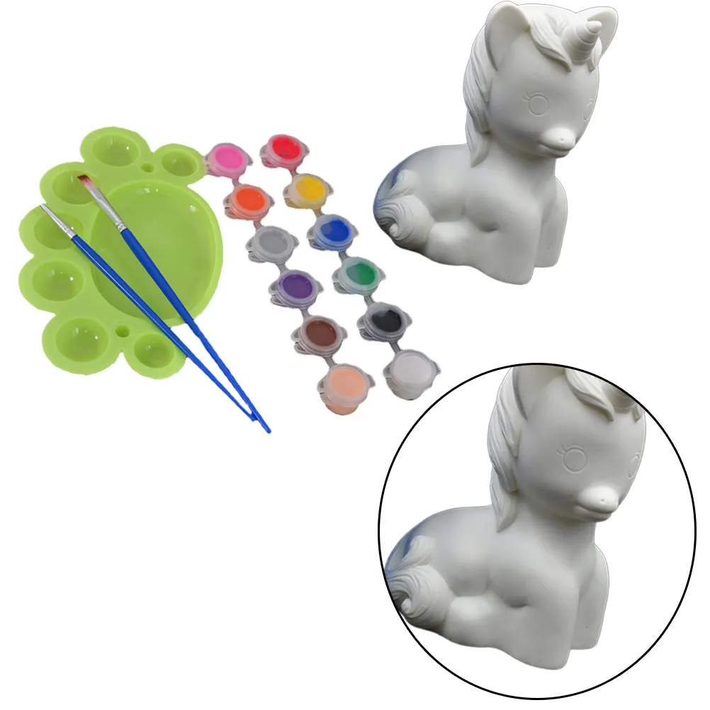 

Unicorn Paintable Piggy Bank 20Cm Plastic DIY Craft Kit for Children Painting Activity with 12 Colors Tools Brain Development