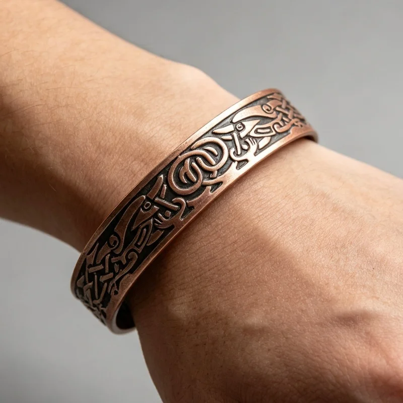 Viking Dragon Wide Pure Copper Magnetic Bracelet Men Women Adjustable Cuff Bangle Norse Mythology Energy Jewelry Gift
