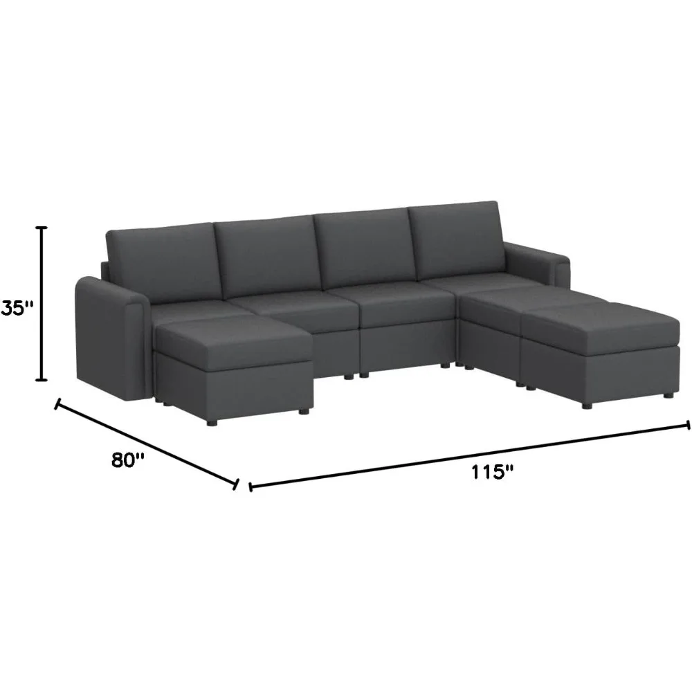 Modular Sofa, Sectional Couch U Shaped Sofa Couch with Storage, Memory Foam, Modular Sectionals Sofa with Ottomans, 7