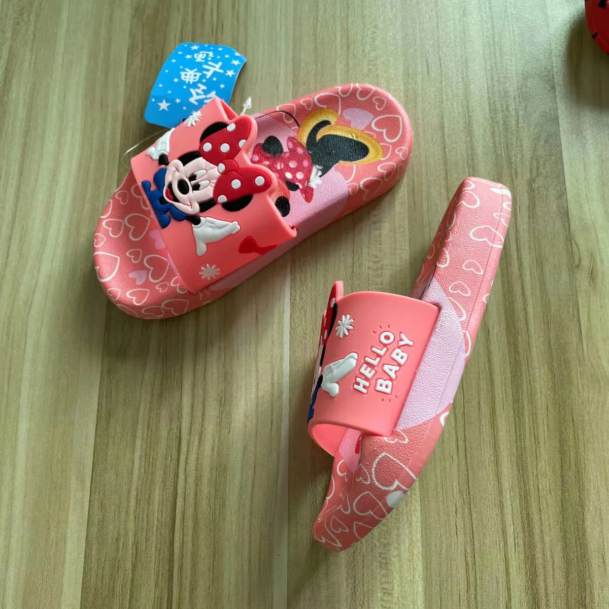 Summer Children Cartoon Mickey Minnie Mouse Print Beach Slippers Kids Boys Girls Flop Flip Indoor Soft Sandals Cute Shoes 26-35