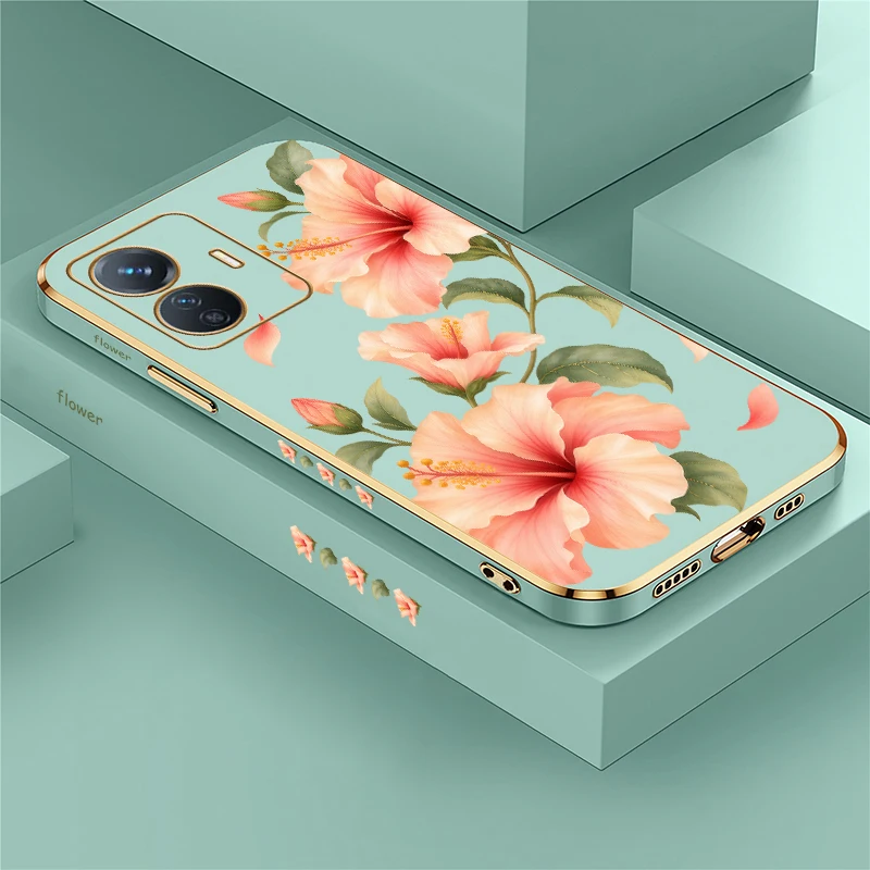 Floral Pattern Phone Case For Vivo Y100 Y93 Y72 Y70 Y53S Y51 Y51A Y50 Y36 Y35 Y33S Y33T Y33 Y31 Y30 Y30i Y30G Plating TPU Covers