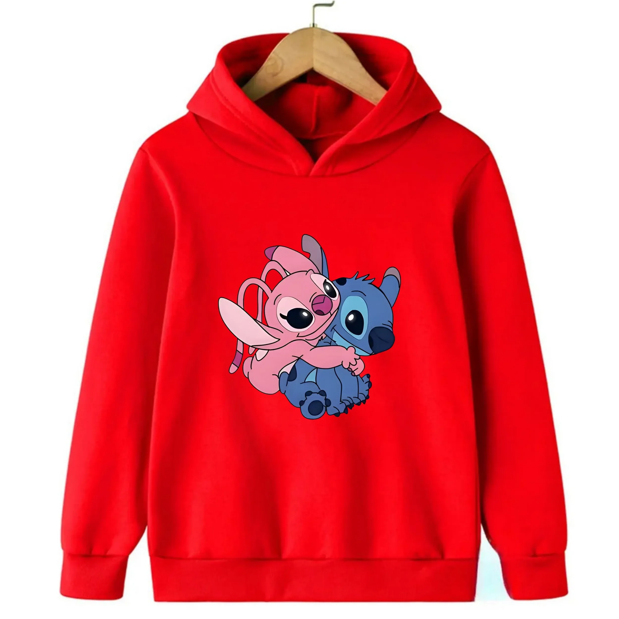 الخريف الدافئة الاطفال هوديي ديزني غرزة وملاك عناق الكرتون طباعة طويلة الأكمام البلوز عارضة أعلى #2