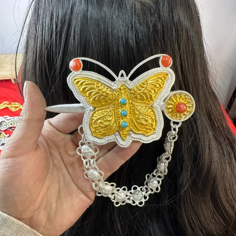 

Chinese Tibetan Alloy Gold Plated Silver Plated Hair Accessories Headwear Hairpin