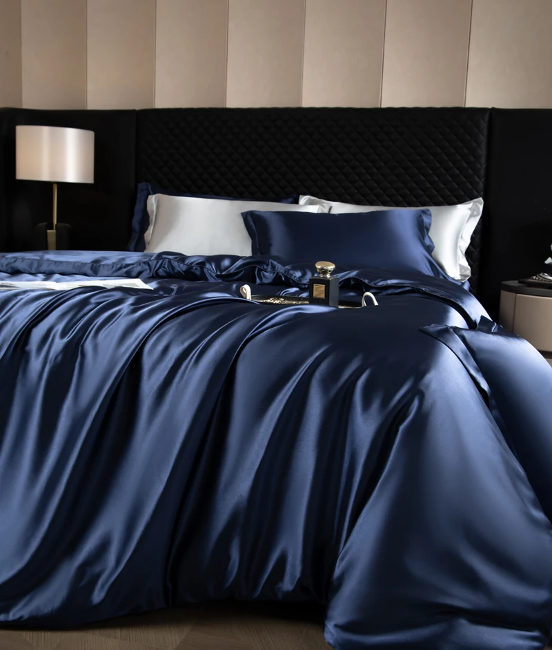 High-end Solid Silk Bedding Set with Duvet Cover Bed Sheet/Fitted Sheet Pillowcases Luxury Satin Silky Single Double King  Size