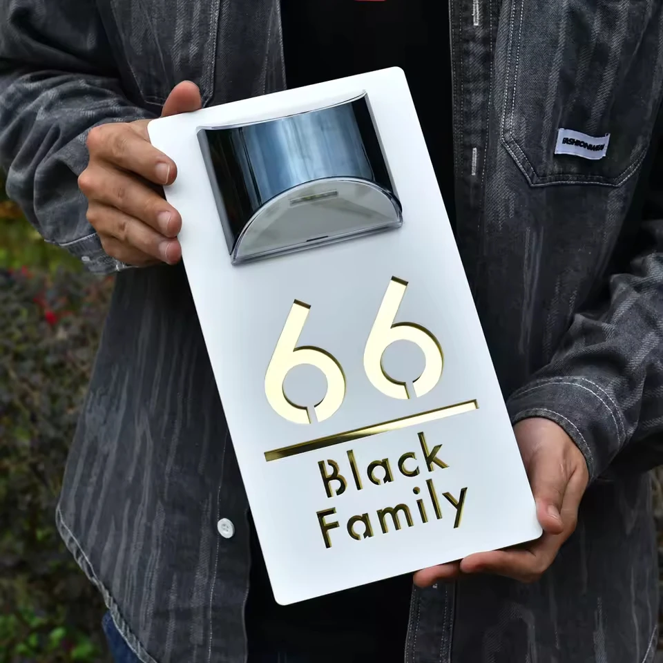 

Personalized Solar LED House Number Sign – Custom Acrylic Lighted Address Plaque with Family Name for Outdoor Door Wall Decor