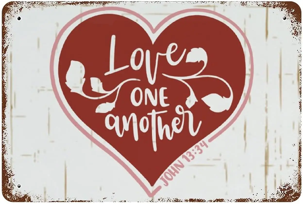 1p,Love One Another Metal Sign Bible Verse Metal Plate Vintage Christian Religious Faith Tin Signs Wall Art  Wall Decor for Kitc