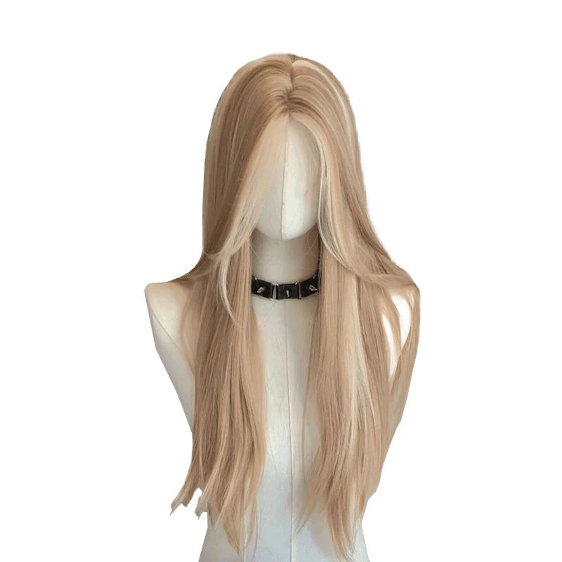 24인치 인조모 갈색 긴 직선 앞면 레이스 가발은 여성의 일상 파티 및 할로윈에 자연스럽게 적합합니다.