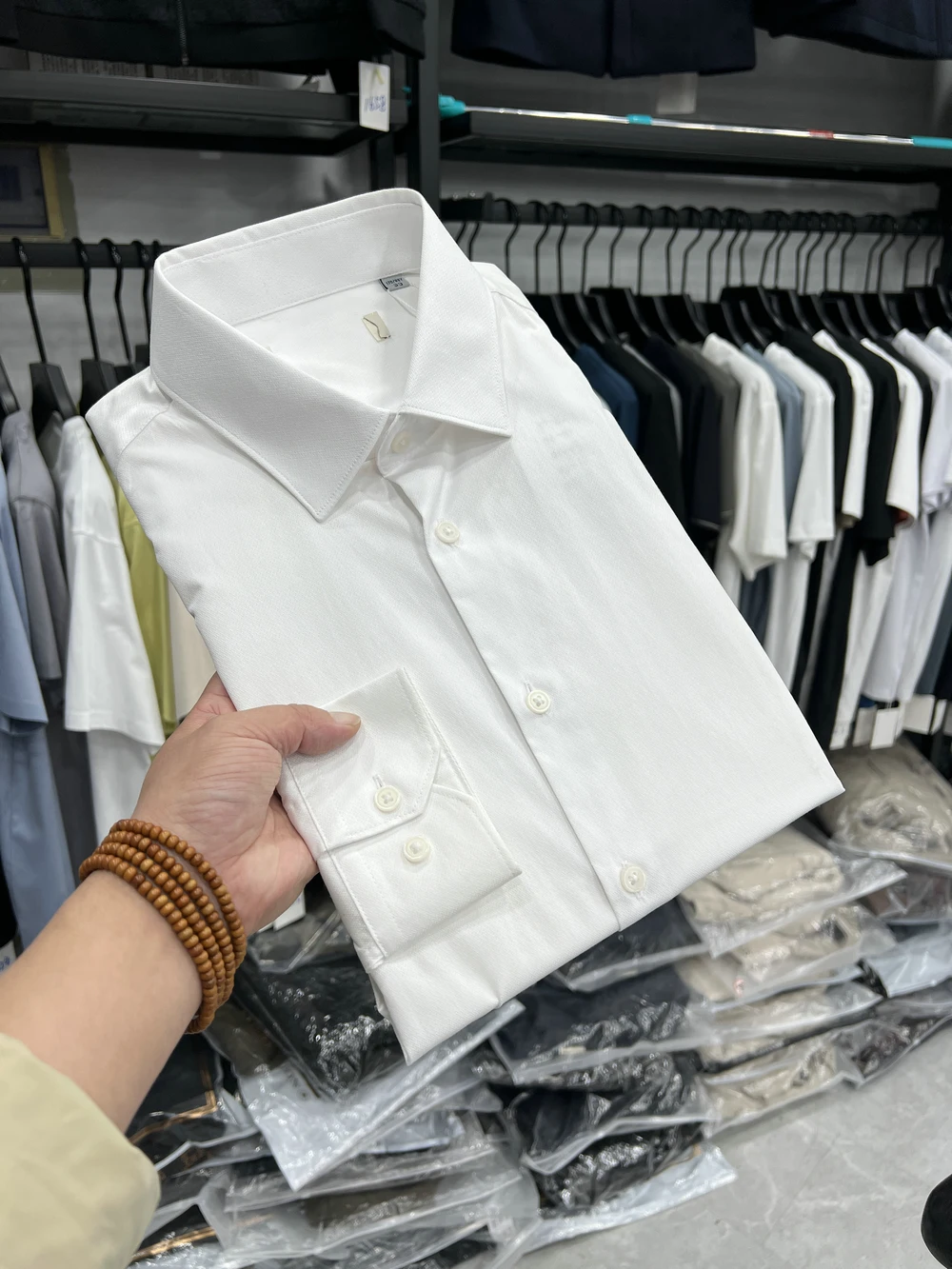 

Casual Long Sleeve Shirt Men's Business Commute Pure White Simple Office Cotton Polyester Blend Deformable Standard Fit Shirt