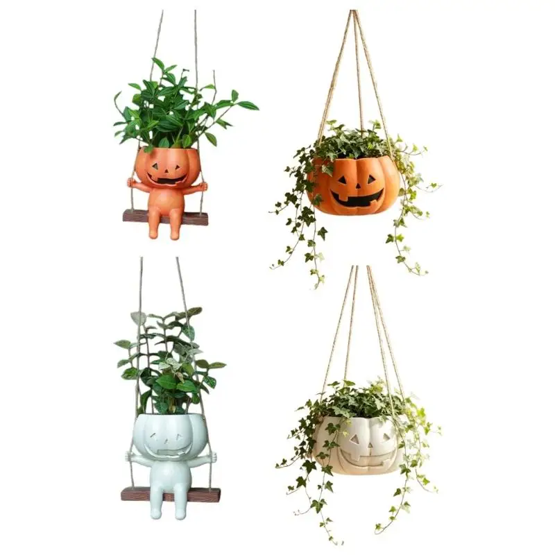 Seasonal Hanging Flower Pot, Molded Plastic Home Accent With Rope for Porch Balcony Window Display and Front Entry Use D2RD