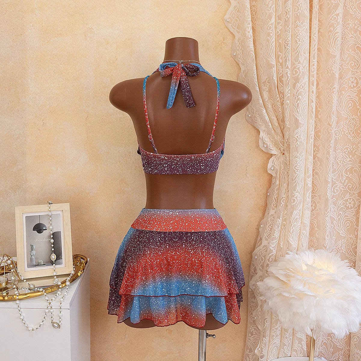 Sexy Push Up Bikini Set Blue Gradient Swimsuit Women's Swimwear Skirt 2026 Summer Beach Wear Bathing Suit XL