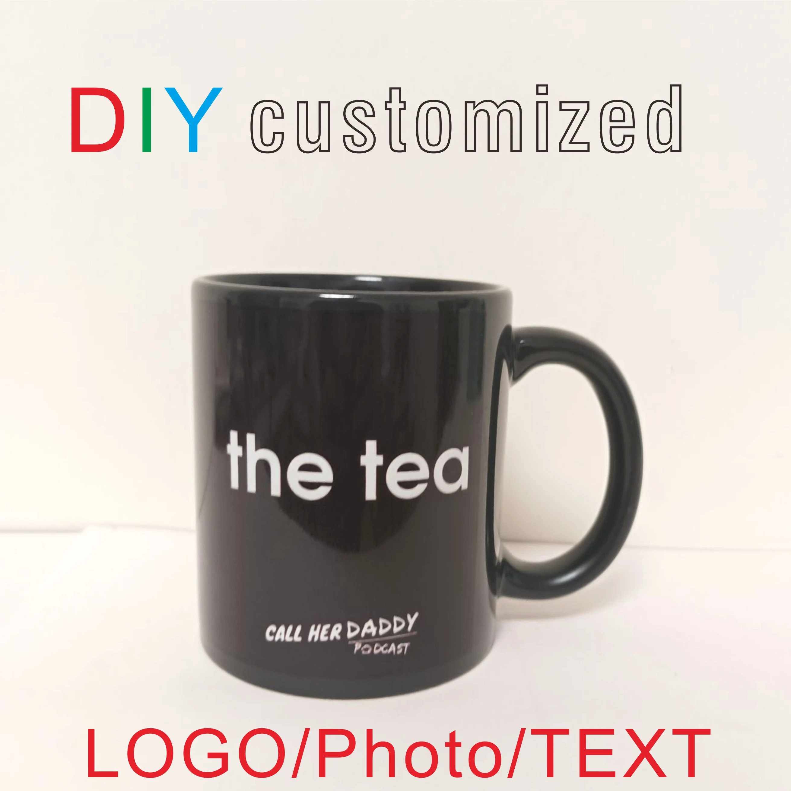 350ML Black Mug DIY Customized LOGO Text Photo Picture Full Print Whole Around Black Ceramic Water Cup Coffee Milk Personalized