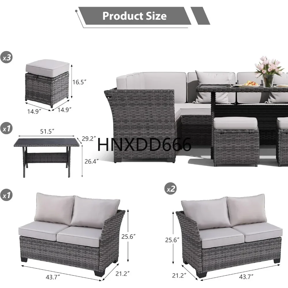 Outdoor Patio Furniture Set 7 Piece Wicker  Outdoor Dining Set,  Patio Table and Chairs Set, Patio Conversation Sofa