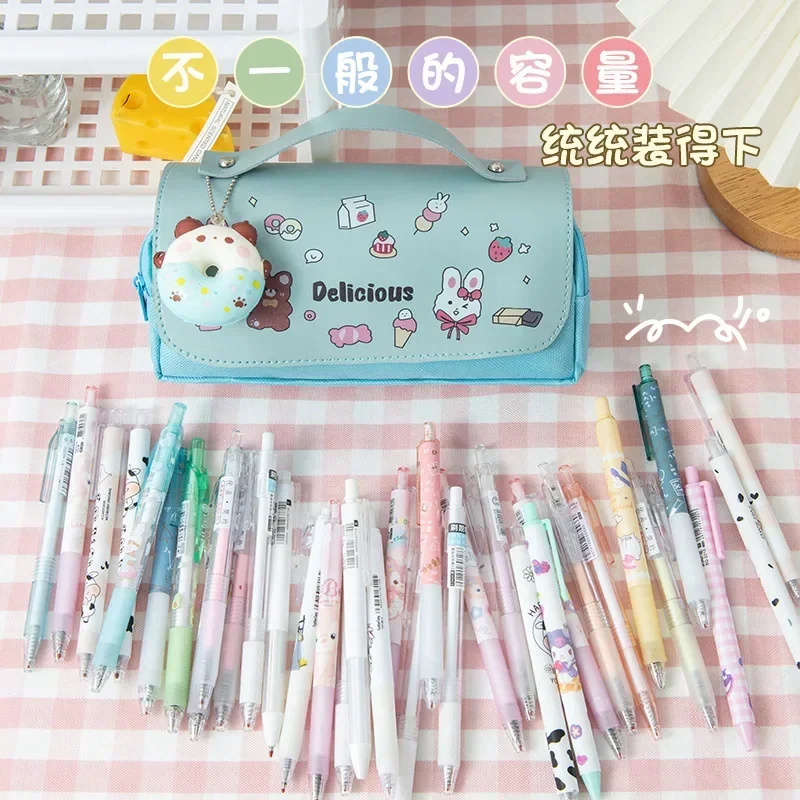 3D Kawaii Pencil Case Sakura 3 Layers Pen Pouch Cute Astronaut Waterproof Leather Aesthetic Organizer School Supplies Stationery