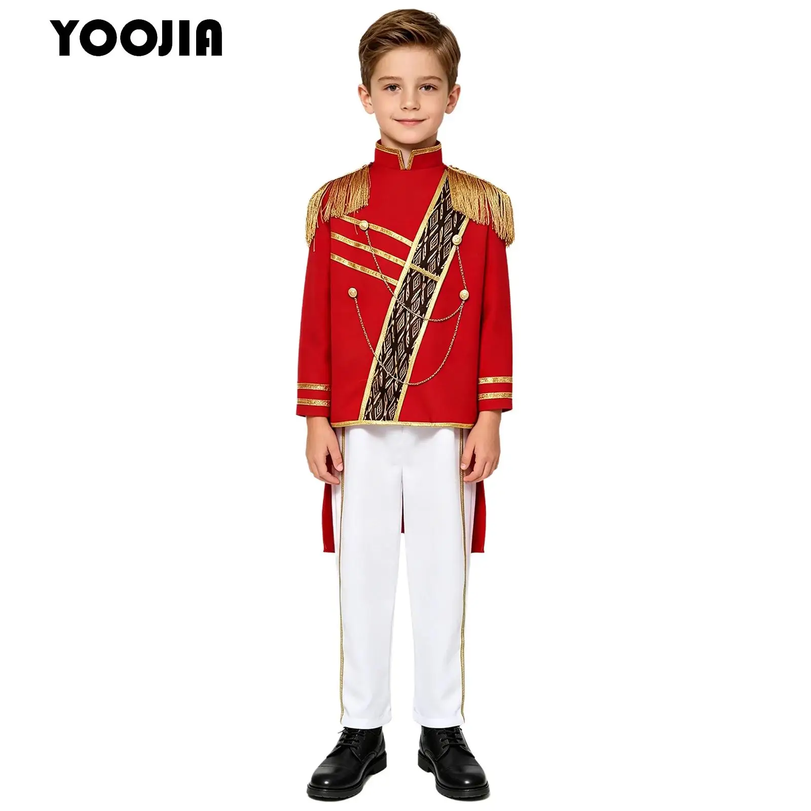Halloween Nutcrackers Costume for Kids Boys Drum Band Honor Guard Soldier Uniform Tassel Epaulets Swallow-tailed Coat with Pants