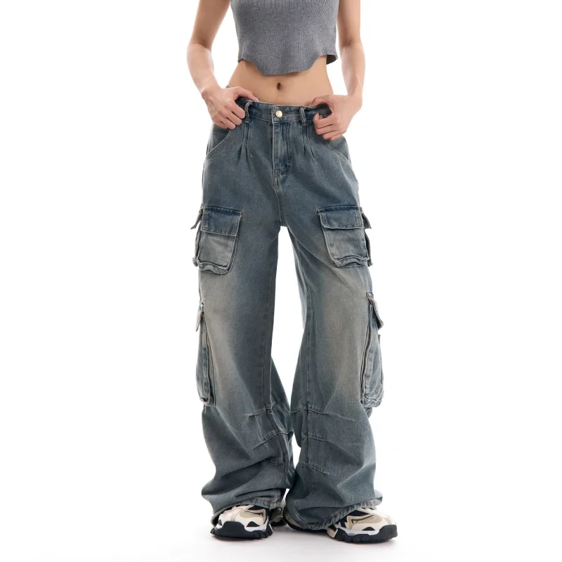 Imagem -02 - Calça Jeans Azul Estilo Y2k para Mulheres Moda Vintage Cintura Alta Roupa de Rua Perna Larga Calça Feminina Folgada Hip-hop Jeans 2023