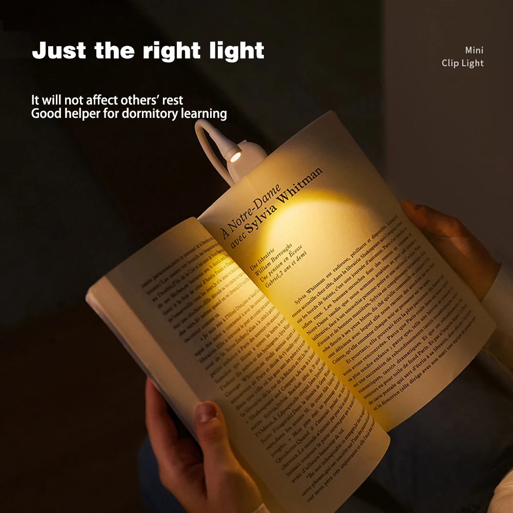 Luz de leitura LED recarregável com clip, proteção para os olhos, luz noturna, 360 ° Rotatable Desk Lamp para viagens, Home Book Light, Hot