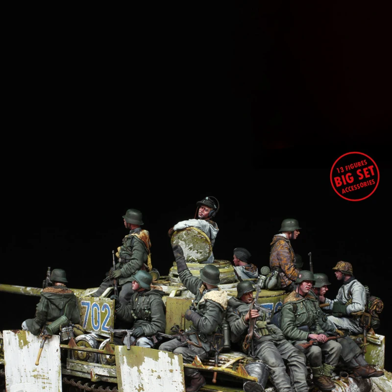 Kit de figurines en résine non peintes, thème militaire, soldats de la Seconde Guerre mondiale (13 personnes sans réservoir), GK non assemblé et non peint, 1/35