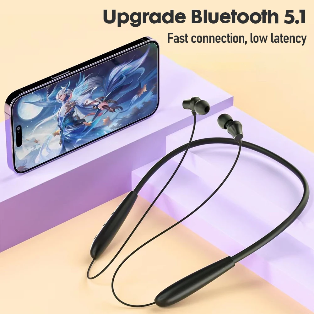 KAMYU หูฟังไร้สายบลูทูธ 5.3 สายคล้องคอแม่เหล็กหูฟังเสียงไฮไฟชุดหูฟังสเตอริโอไร้สายกีฬาหูฟังพร้อมไมโครโฟน