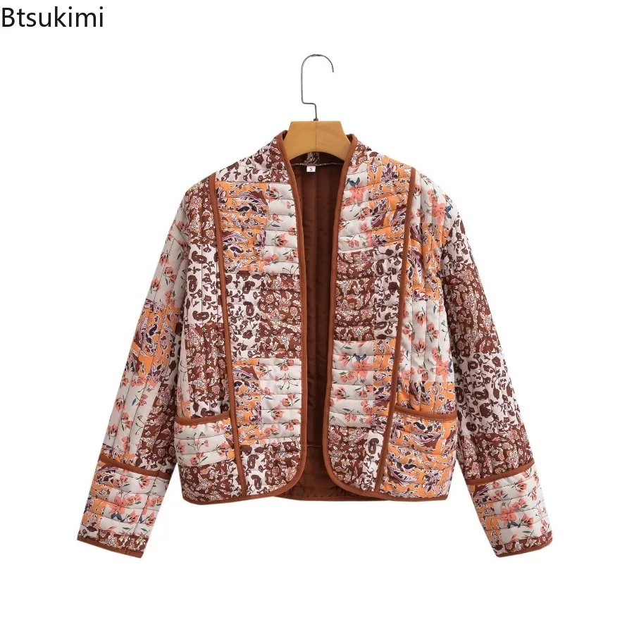 جديد إمرأة الخريف مبطن سترة قصيرة الأزهار طباعة سترة معطف مع جيب عادية مكتب سيدة سترة موضة الشارع سترة قصيرة