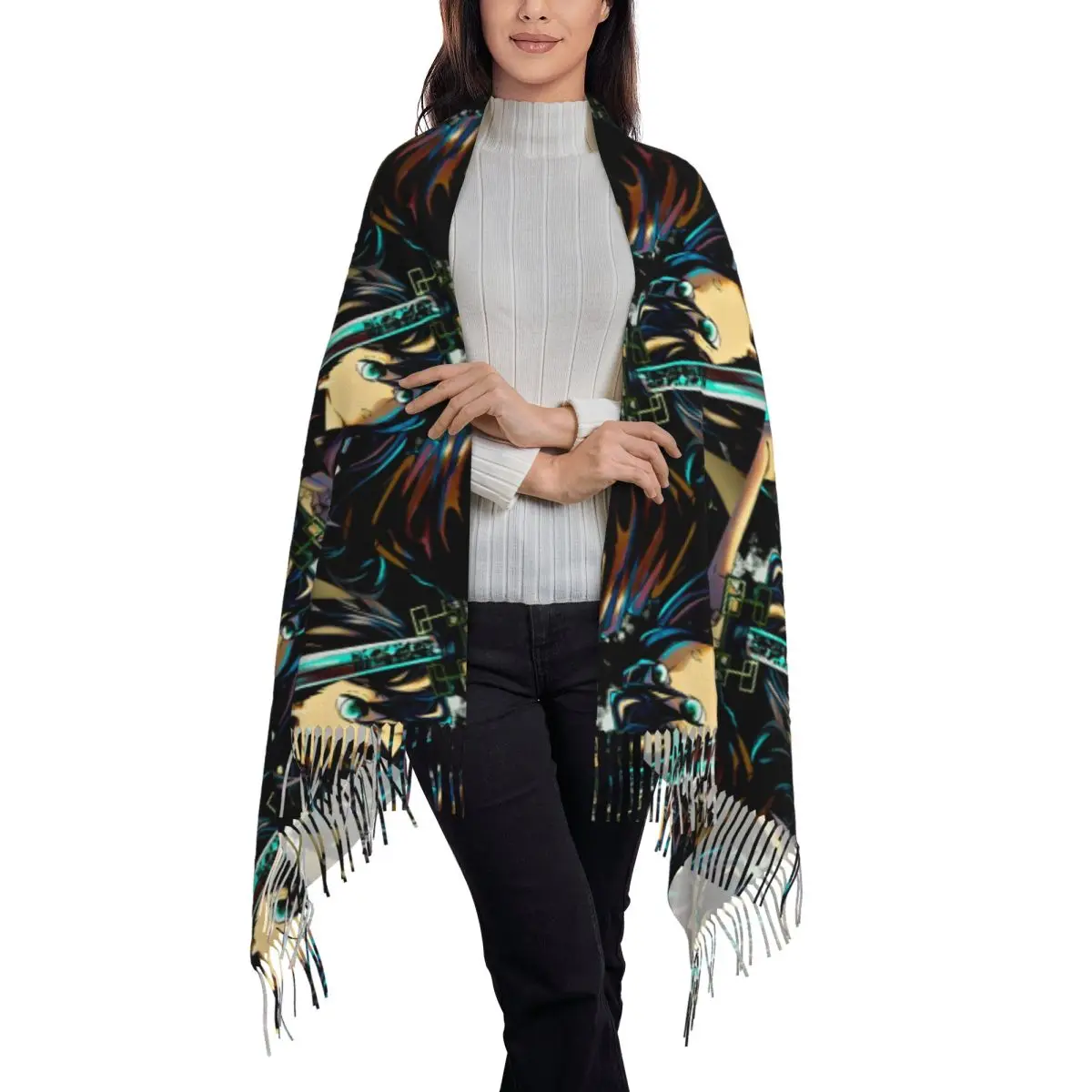 Muichiro Tokito Demon Slayer Scarf Tassel Scarves Women Soft Warm Shawls and Wraps Long Fall Winter Shawl Wrap